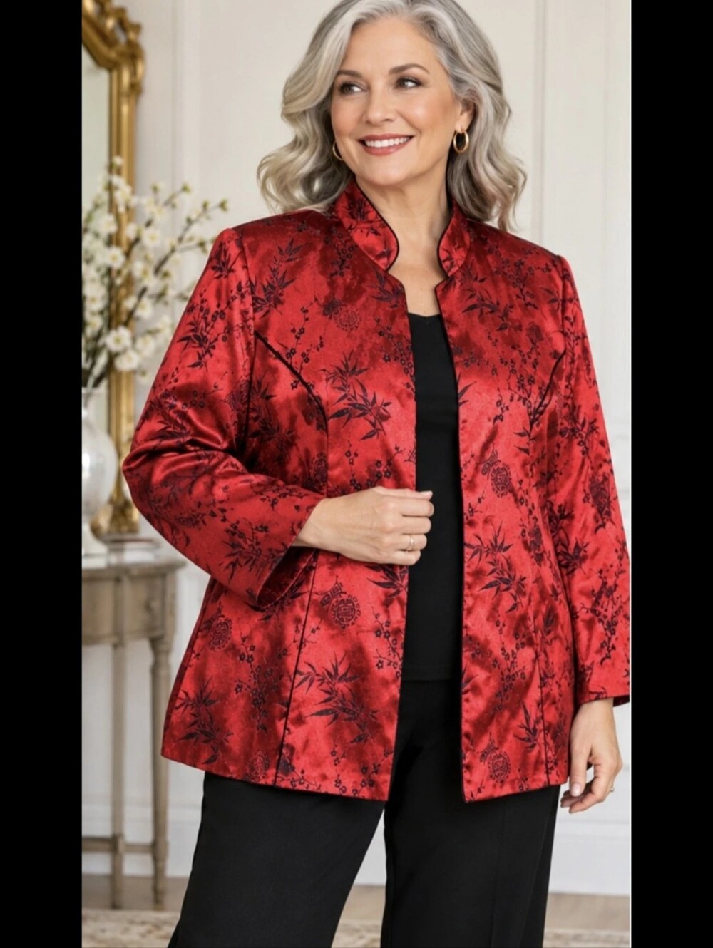 Vintage Sheri Martin Red Asian Brocade Jacket Sz 20W Mandarin Collar NWT